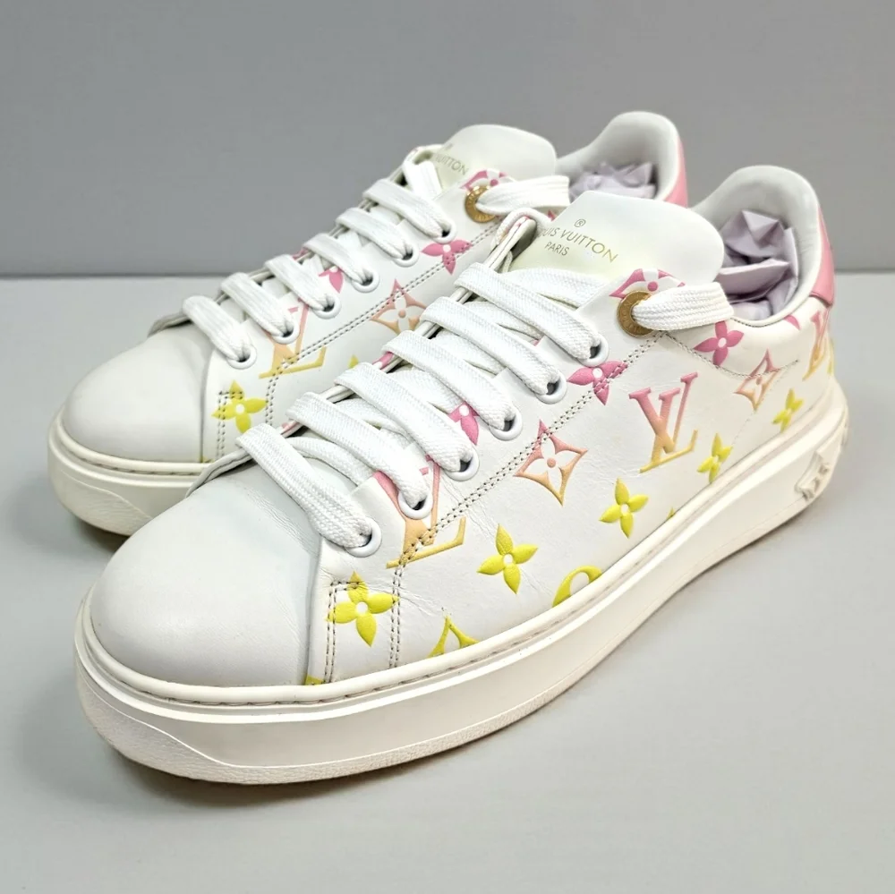 Louis Vuitton Time Out Sneaker Pastel Monogram White Pink Yellow Shoes